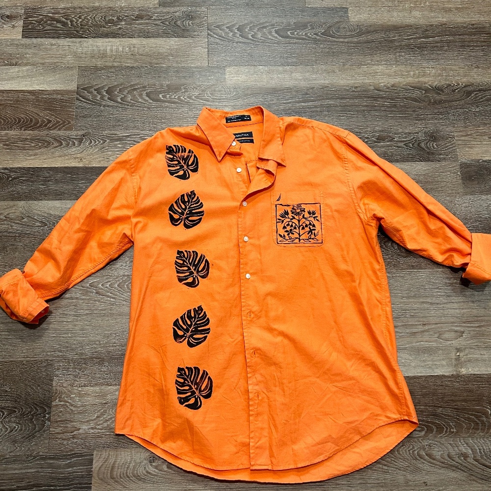 Nautica Men’s Orange Vintage LS Oxford 100% cotton 34/35 customized